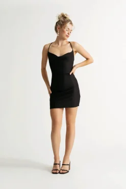 Tobi Sharpei Cowl Neck Open Back Mini Dress - Black