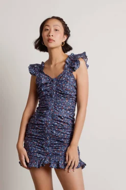 Tobi Shelby Floral Ruched Mini Dress -