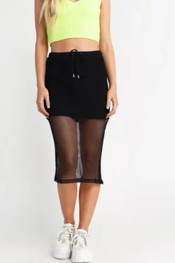 Tobi She's A Hot Mesh Drawstring Midi Skirt -