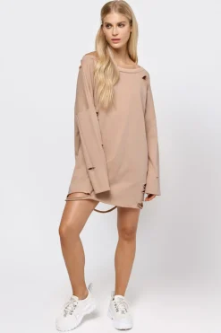 Tobi Show Distressed Sweater Mini Dress - Natural