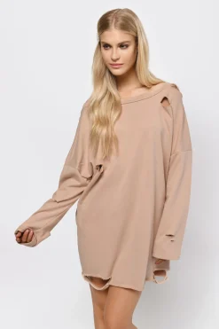 Tobi Show Distressed Sweater Mini Dress - Natural