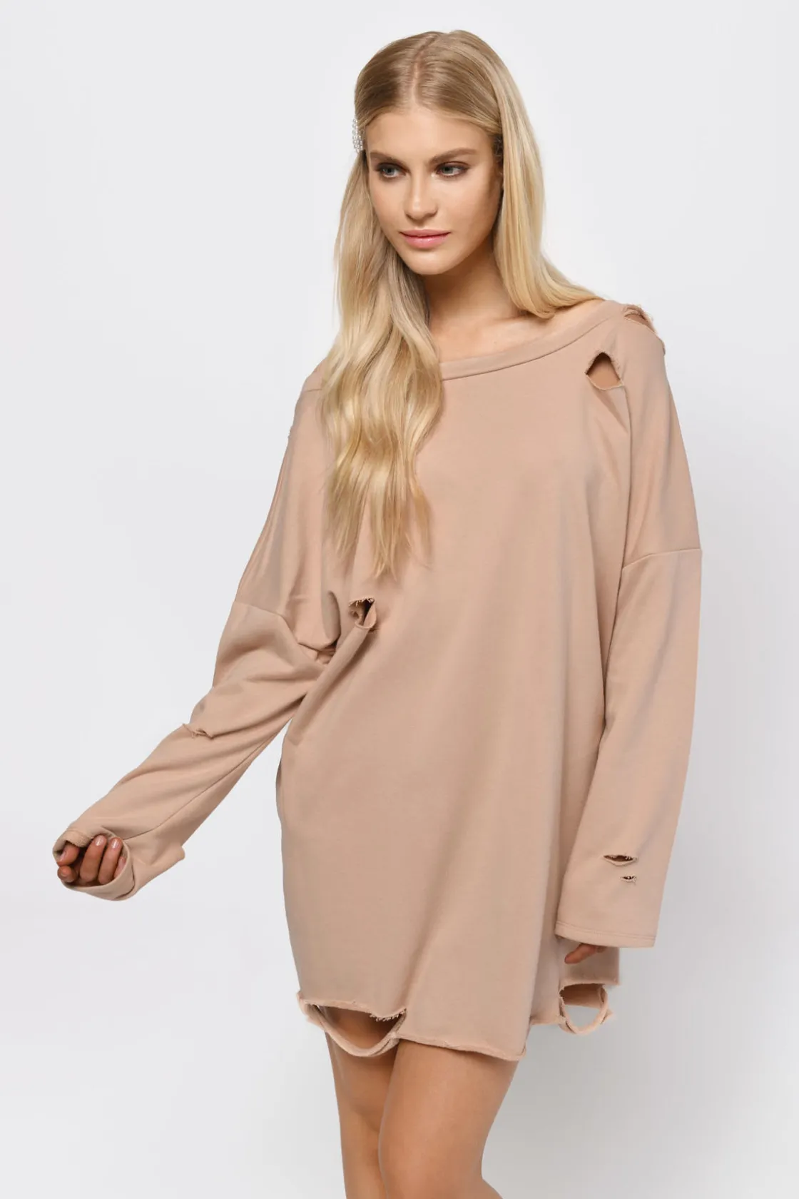 Tobi Show Distressed Sweater Mini Dress - Natural
