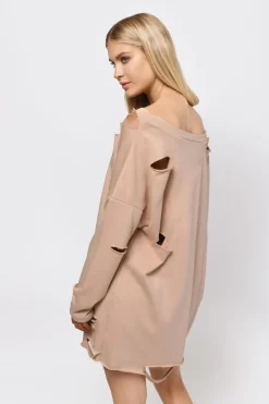 Tobi Show Distressed Sweater Mini Dress - Natural