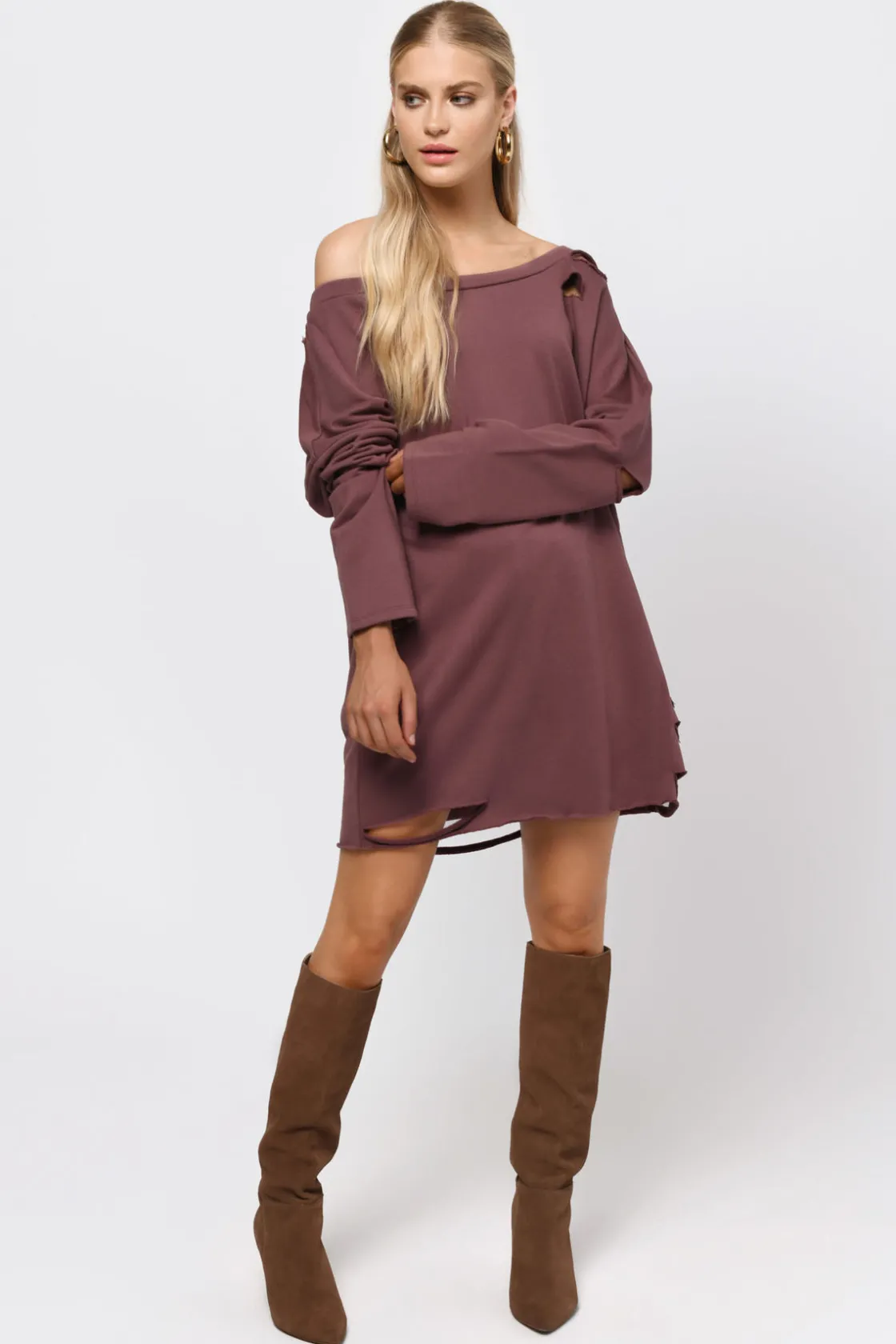 Tobi Show Distressed Sweater Mini Dress - Natural