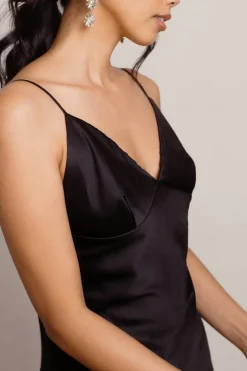 Tobi Show Up Satin Cami Midi Dress - Black