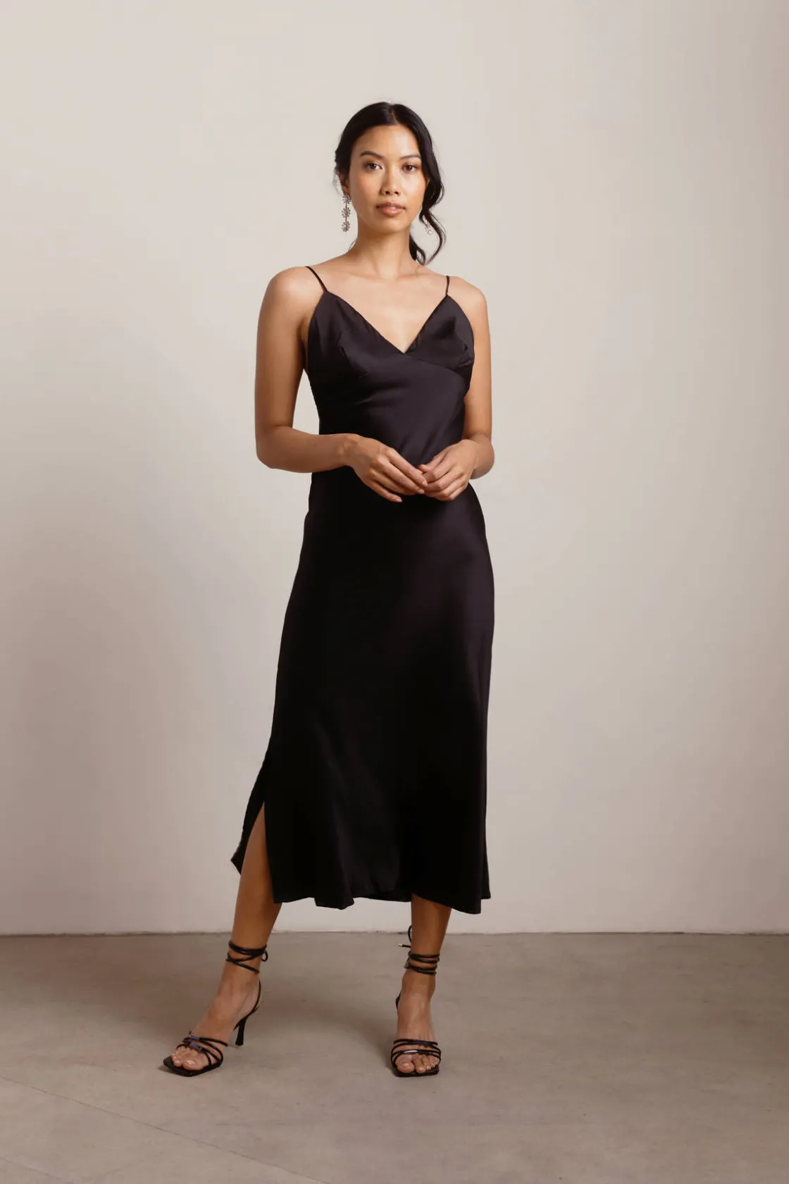 Tobi Show Up Satin Cami Midi Dress - Black