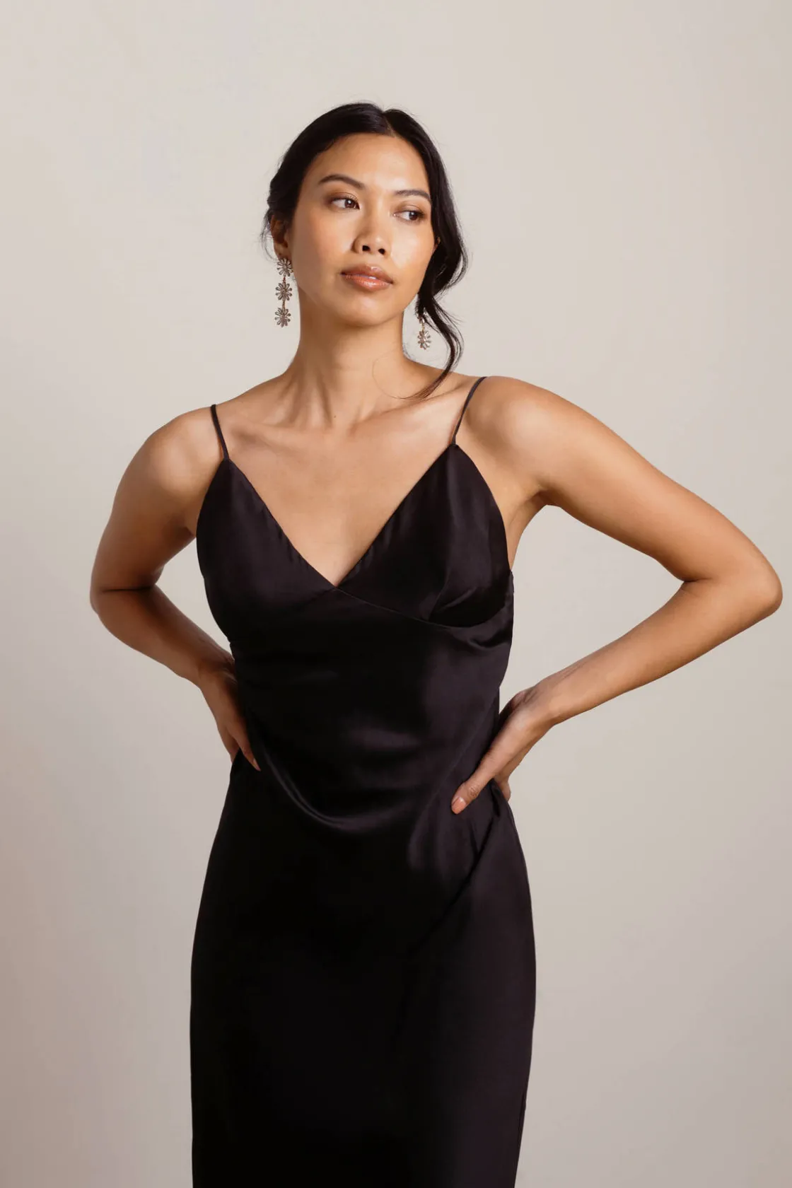 Tobi Show Up Satin Cami Midi Dress - Black