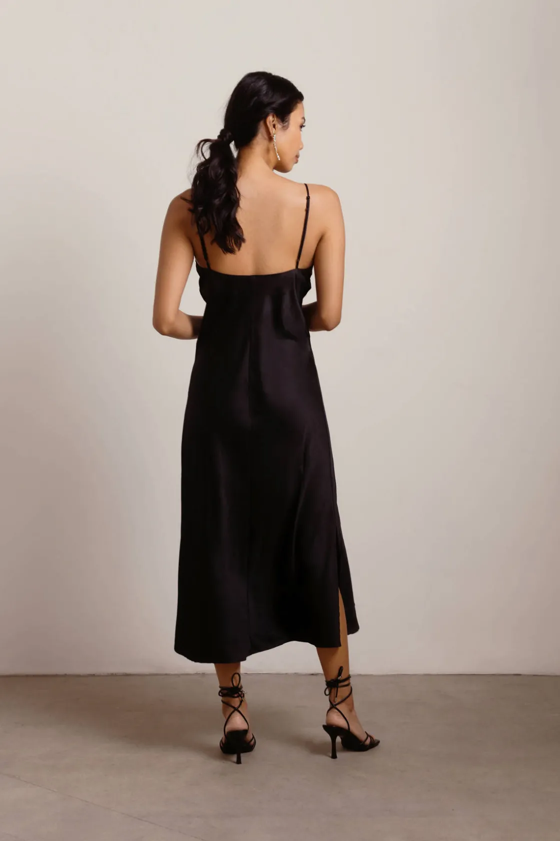 Tobi Show Up Satin Cami Midi Dress - Black