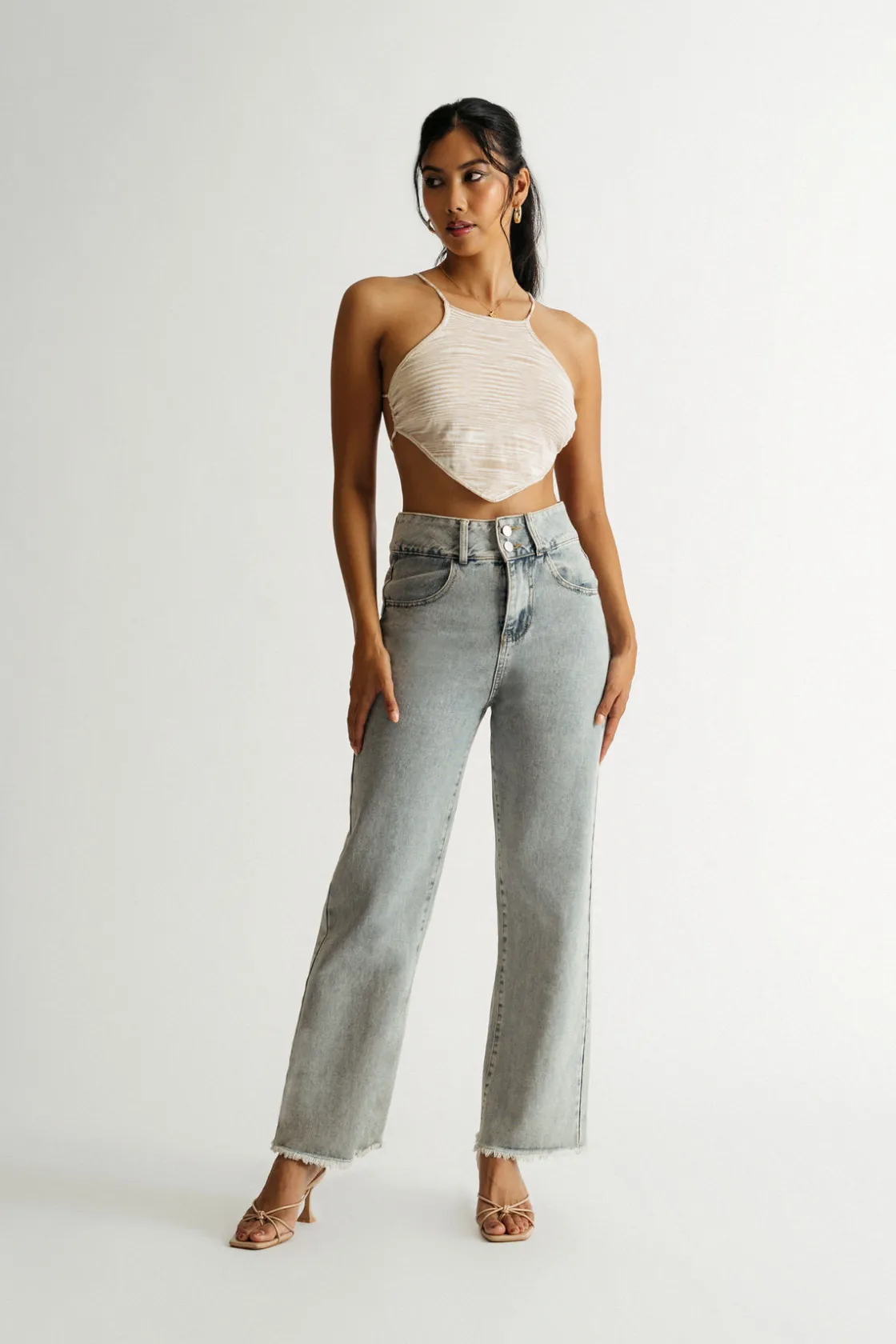 Tobi Sip My Tea Crop Top - Sand Multi