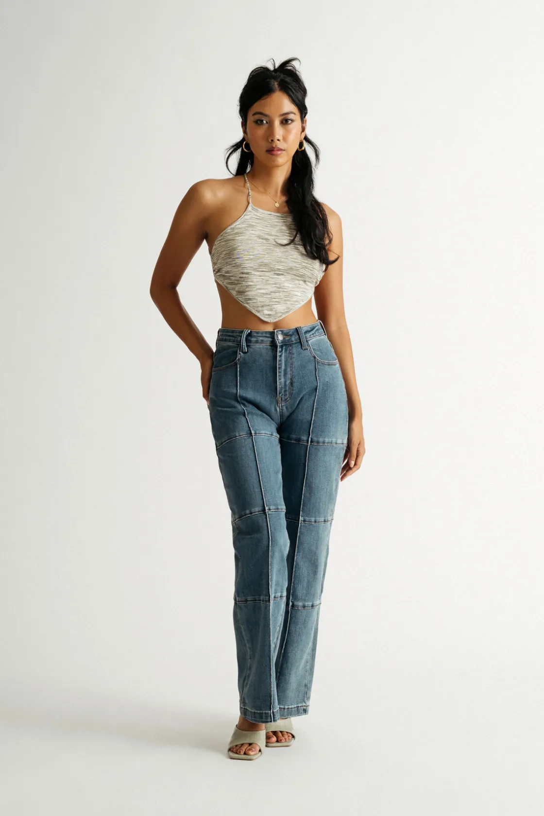 Tobi Sip My Tea Crop Top - Sand Multi