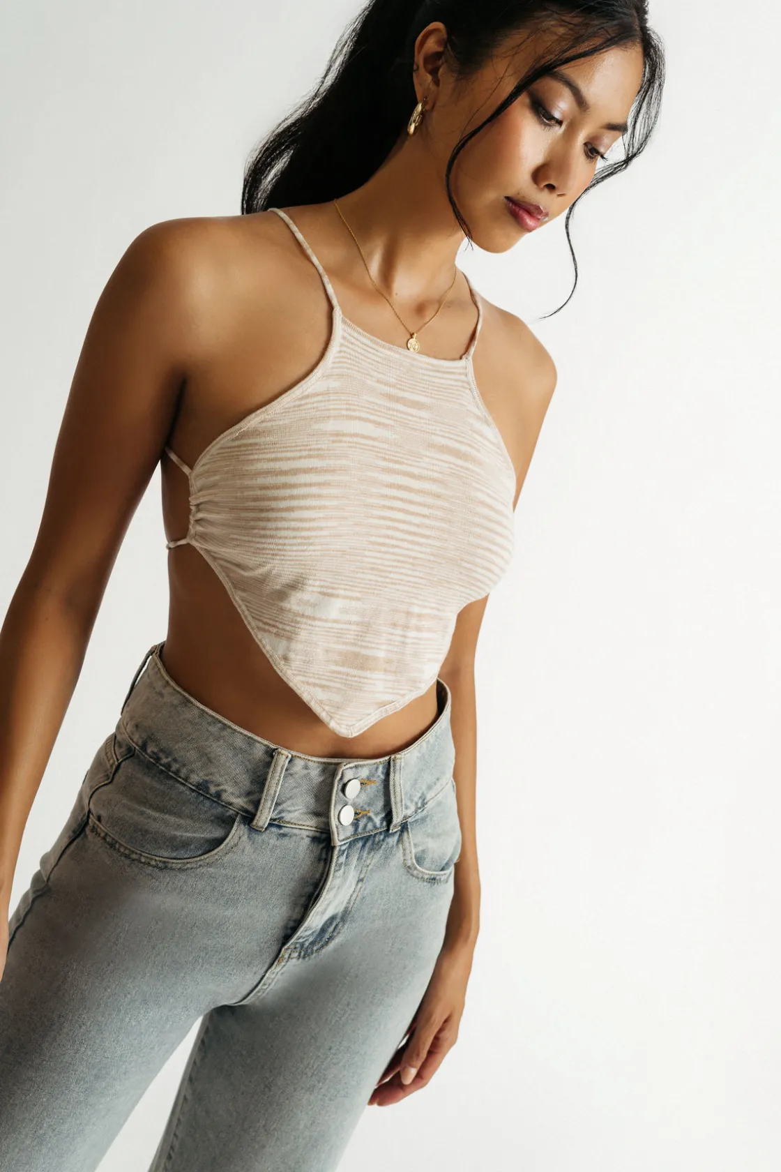 Tobi Sip My Tea Crop Top - Sand Multi