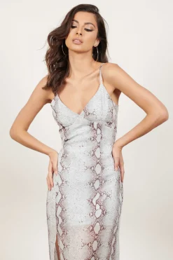 Tobi Sky High Snake Print Slit Midi Dress -