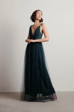 Tobi Slay The Night Deep V Double High Slit Maxi Dress - Burgundy