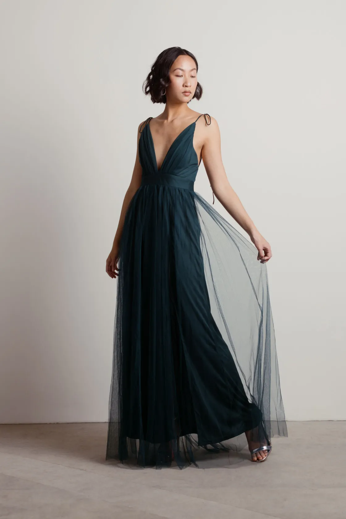 Tobi Slay The Night Deep V Double High Slit Maxi Dress - Burgundy