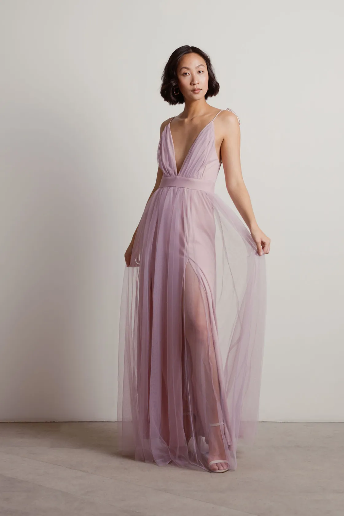 Tobi Slay The Night Deep V Double High Slit Maxi Dress - Burgundy