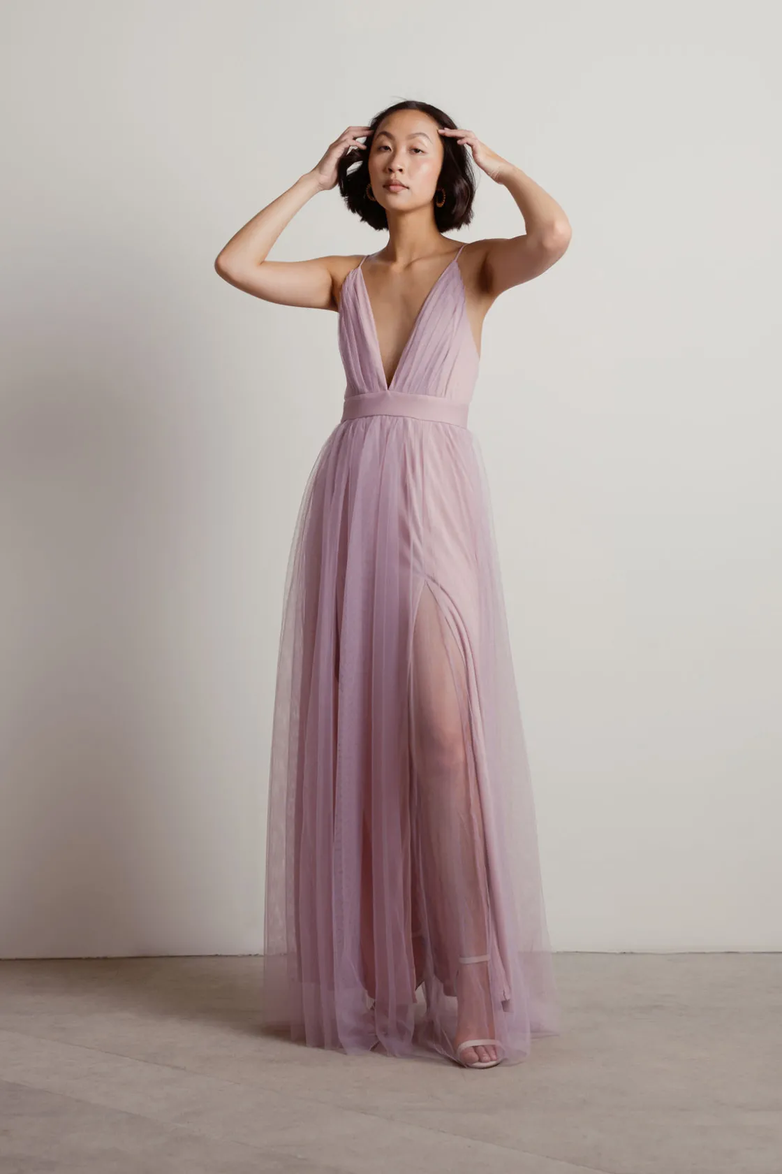 Tobi Slay The Night Deep V Double High Slit Maxi Dress - Burgundy