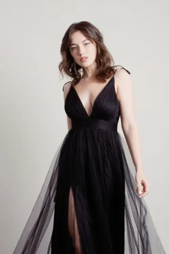 Tobi Slay The Night Deep V Double High Slit Maxi Dress - Burgundy