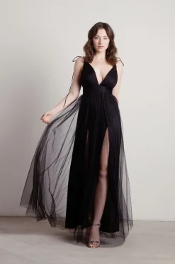 Tobi Slay The Night Deep V Double High Slit Maxi Dress - Burgundy