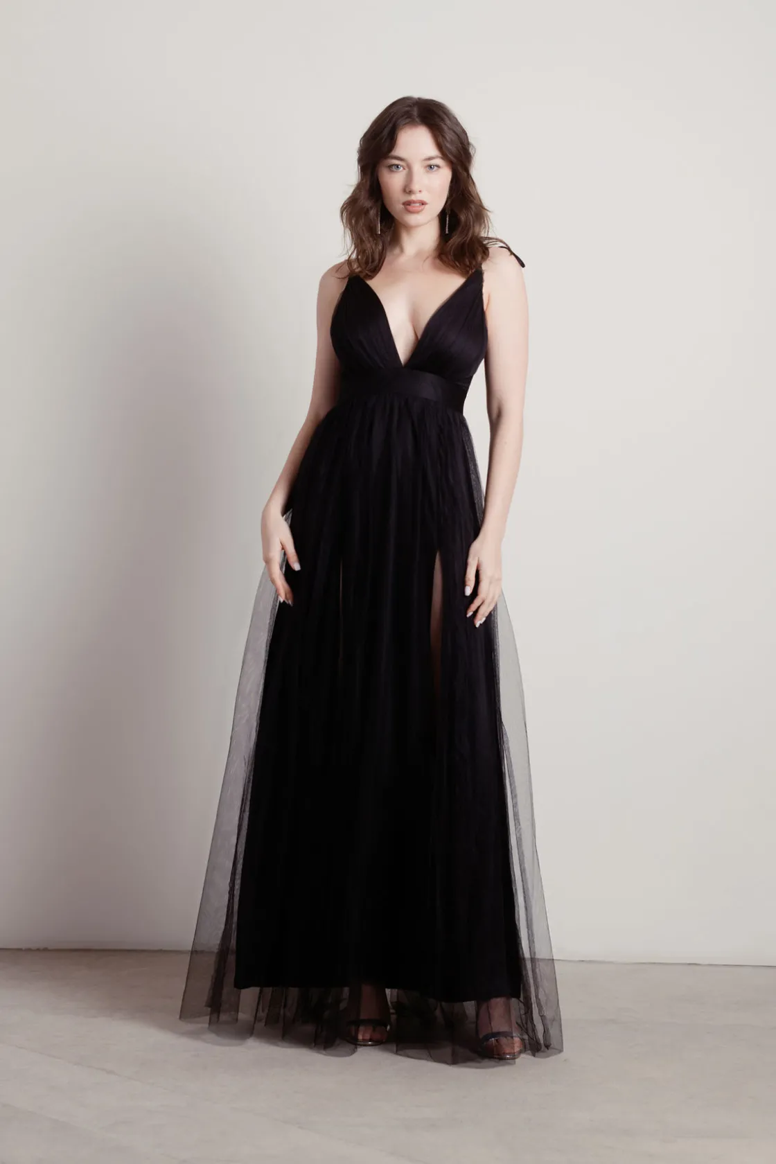 Tobi Slay The Night Deep V Double High Slit Maxi Dress - Burgundy