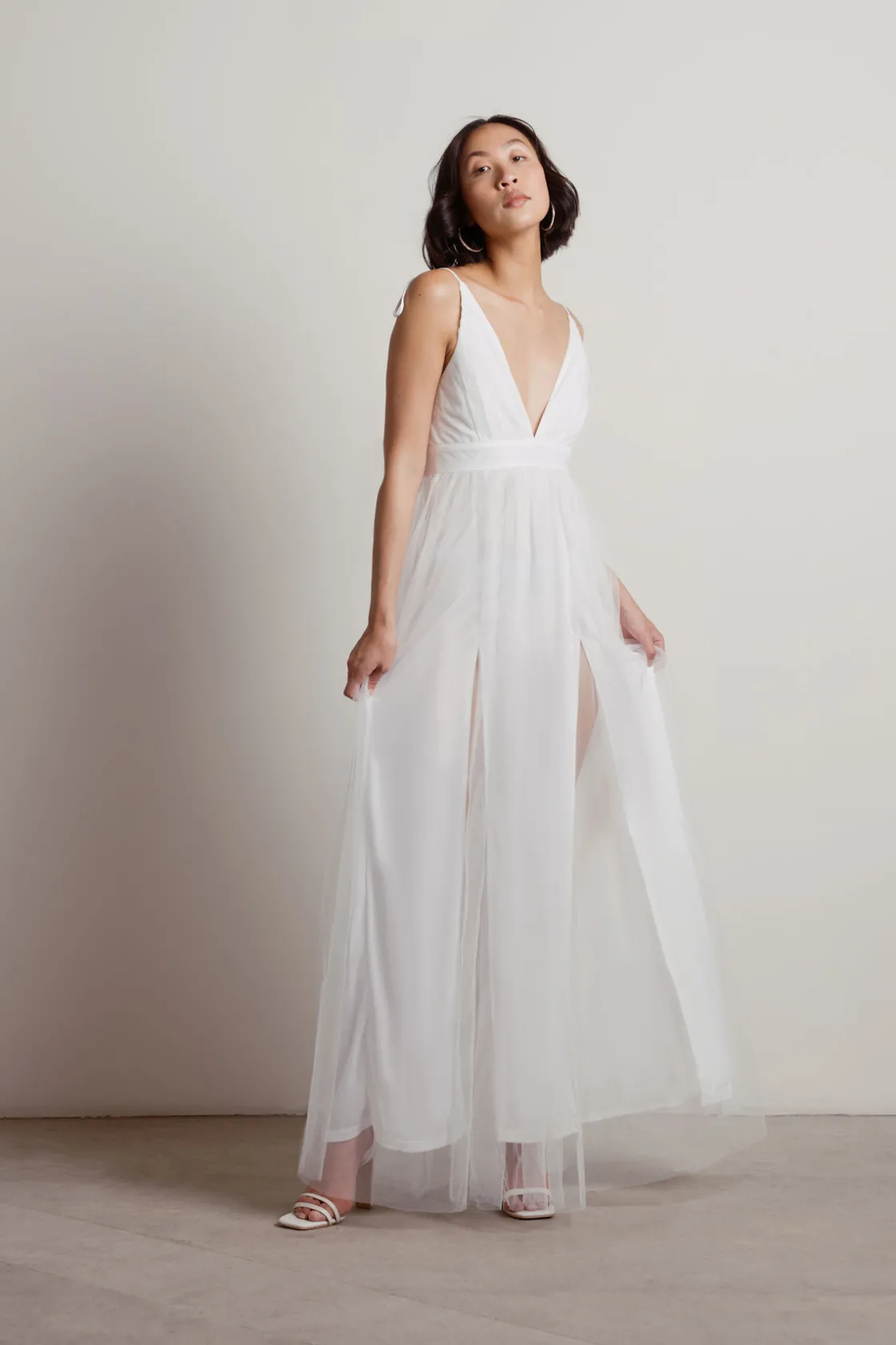 Tobi Slay The Night Deep V Double High Slit Maxi Dress - Burgundy