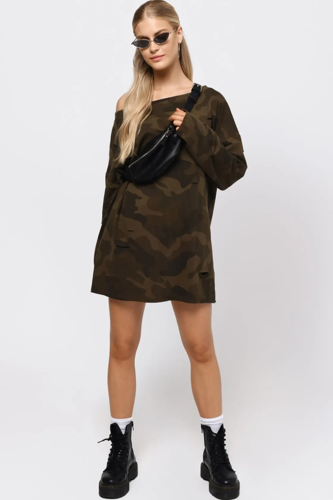 Tobi Sleeve It To Me Camouflage Sweater Mini Dress -