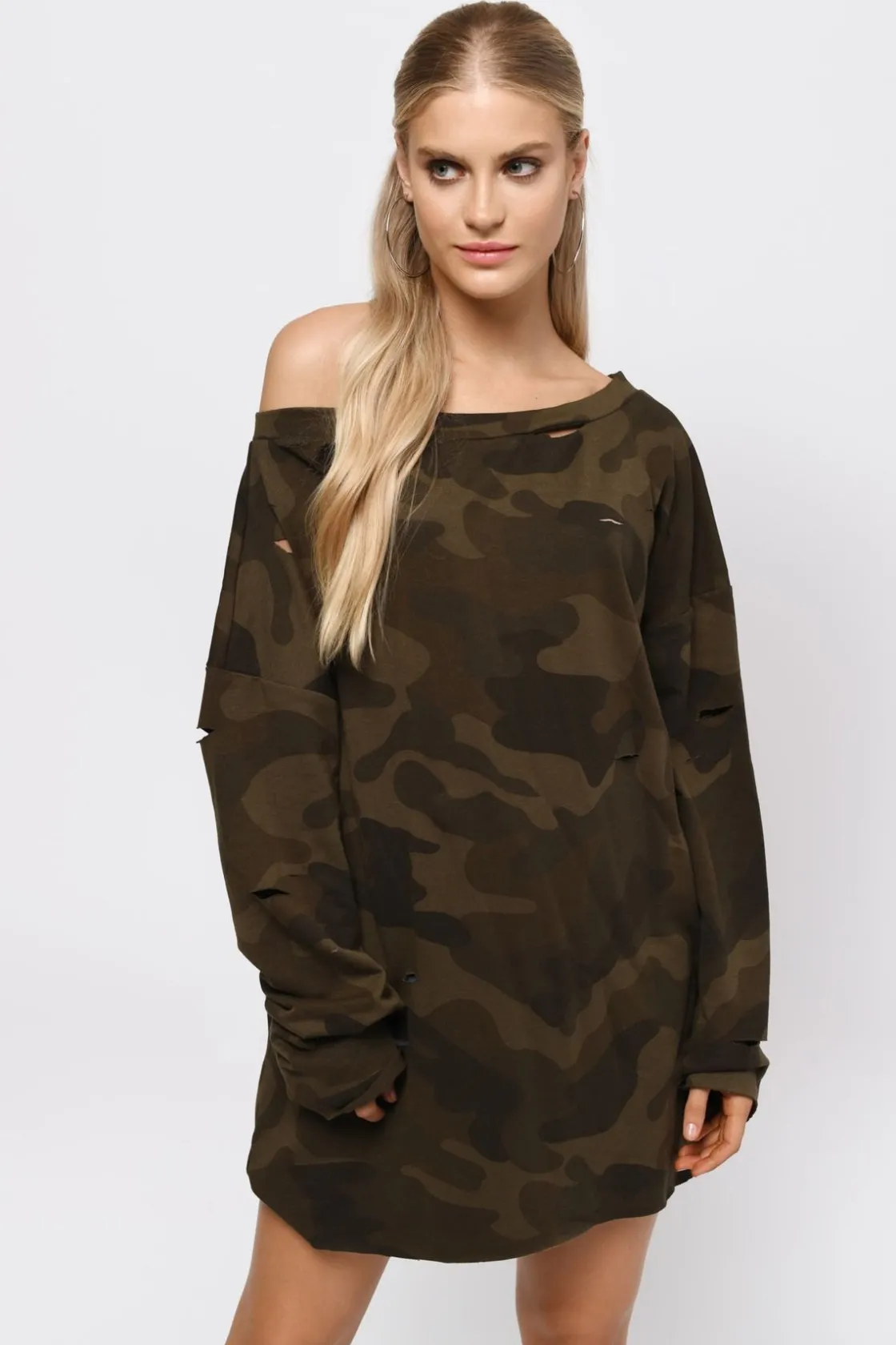 Tobi Sleeve It To Me Camouflage Sweater Mini Dress -