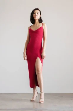 Tobi Slide Thru High Slit Cross Back Midi Dress - Red