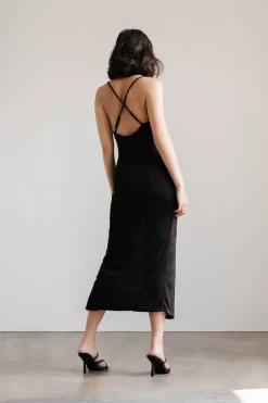 Tobi Slide Thru High Slit Cross Back Midi Dress - Red