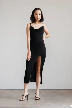 Tobi Slide Thru High Slit Cross Back Midi Dress - Red