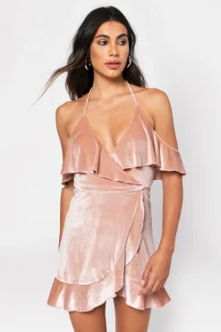 Tobi Small Crush Velvet Cold Shoulder Mini Dress - Rose