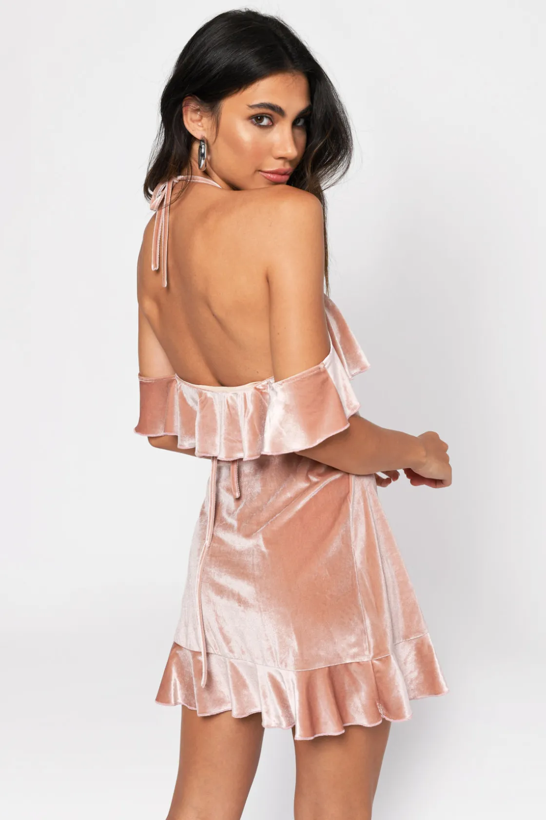Tobi Small Crush Velvet Cold Shoulder Mini Dress - Rose