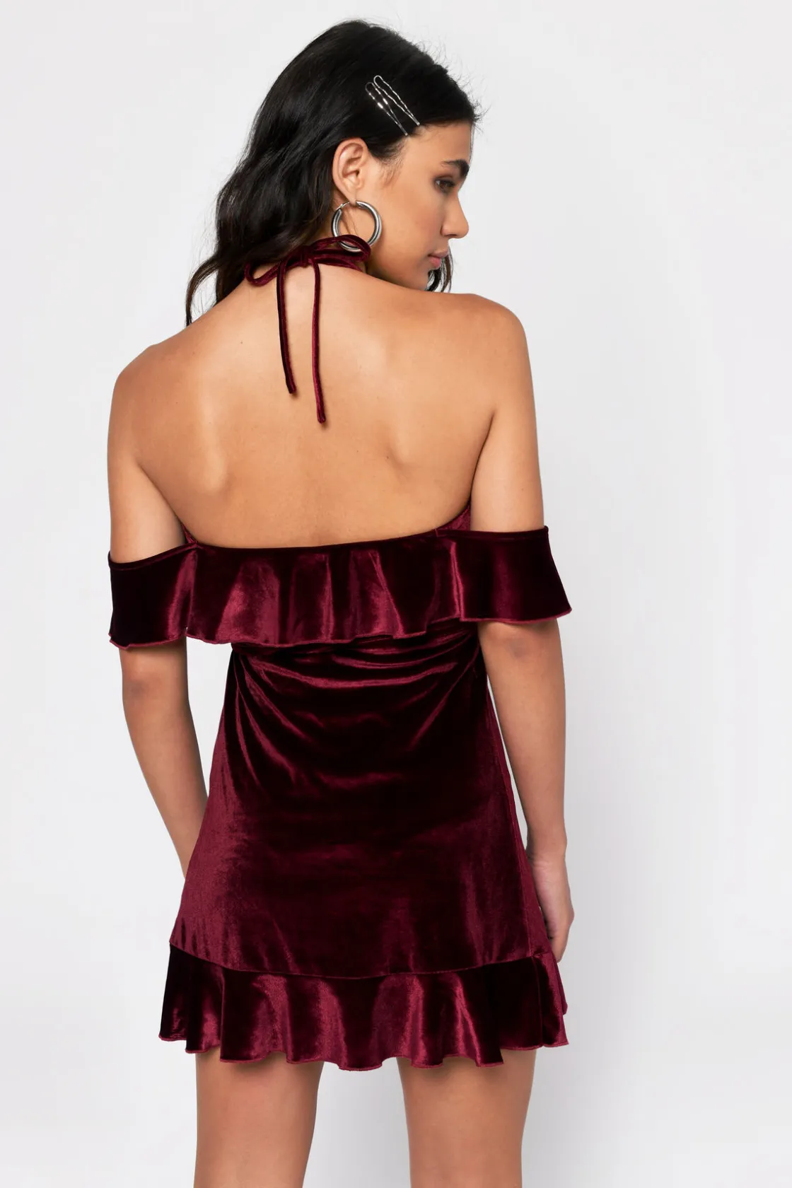 Tobi Small Crush Velvet Cold Shoulder Mini Dress - Rose