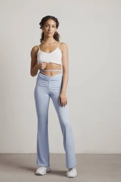 Tobi Snazzer Ruched Waist Tie Pants - Light Blue