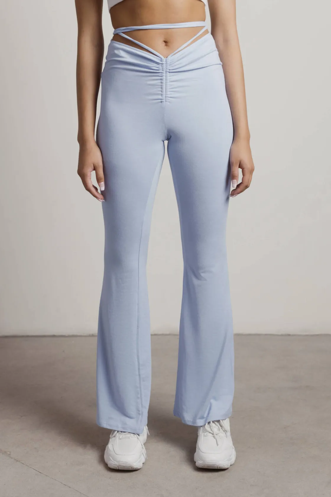 Tobi Snazzer Ruched Waist Tie Pants - Light Blue