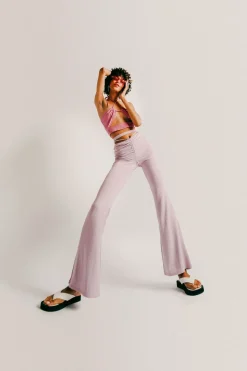 Tobi Snazzer Ruched Waist Tie Pants - Light Blue