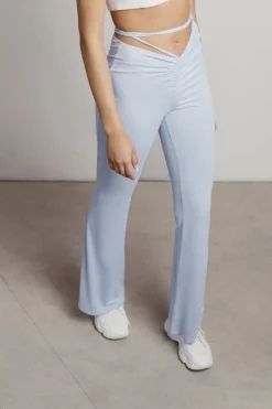 Tobi Snazzer Ruched Waist Tie Pants - Light Blue
