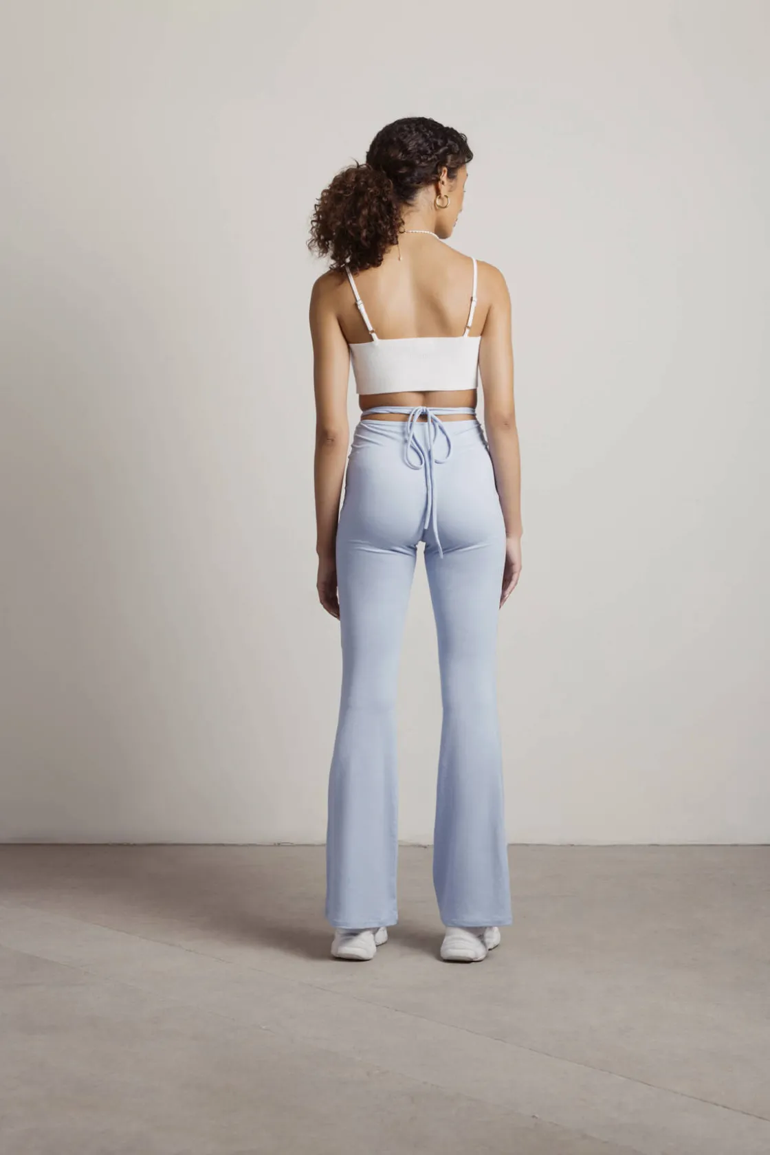 Tobi Snazzer Ruched Waist Tie Pants - Light Blue