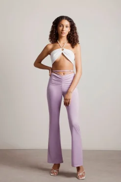 Tobi Snazzer Ruched Waist Tie Pants - Light Blue