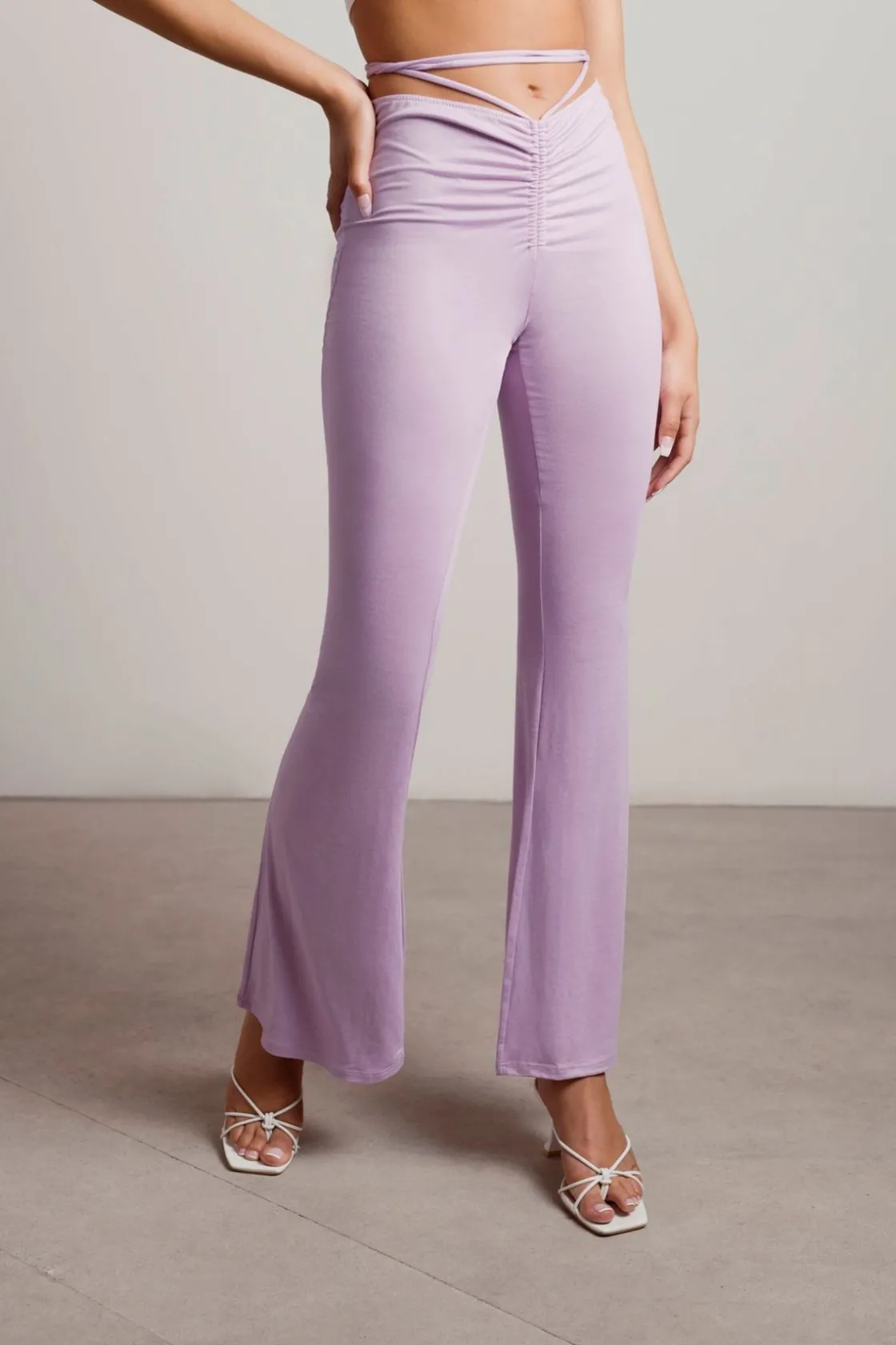 Tobi Snazzer Ruched Waist Tie Pants - Light Blue
