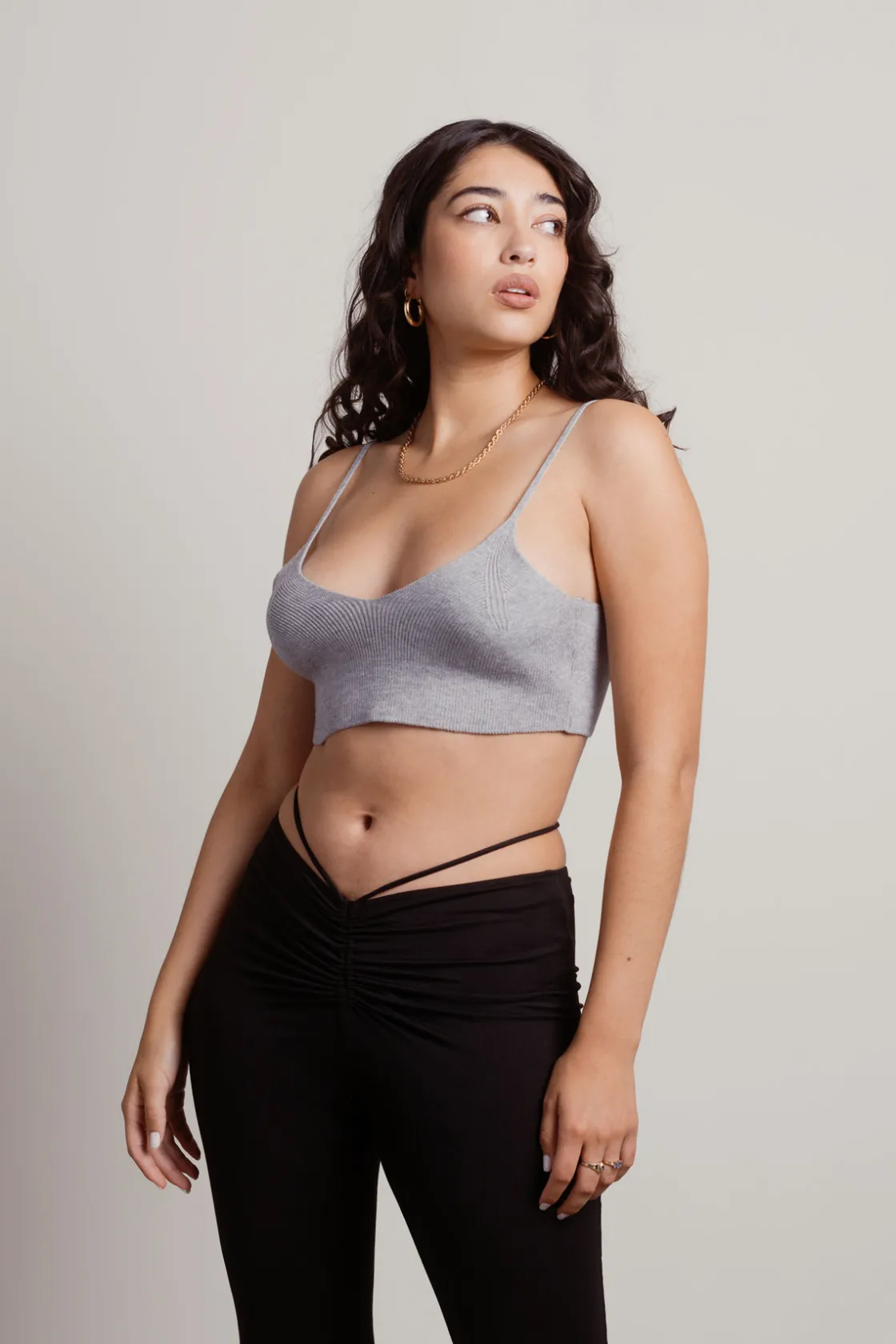 Tobi Snug Around Crop Top - Grey