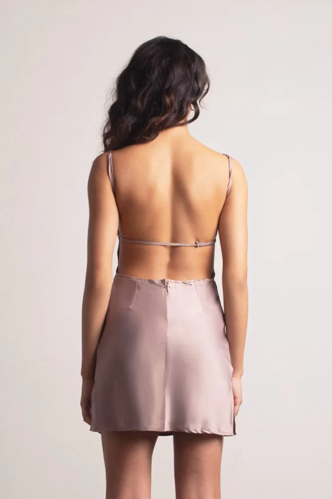Tobi So Into You Backless Satin Mini Dress - Mocha
