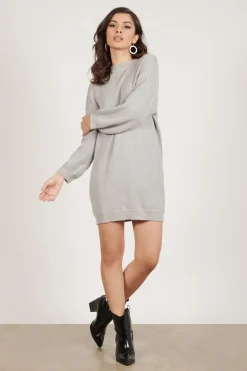 Tobi So Lost Ribbed Sweater Mini Dress - Heather Grey