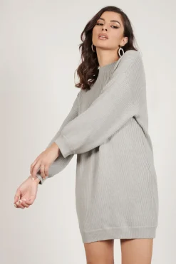 Tobi So Lost Ribbed Sweater Mini Dress - Heather Grey