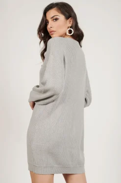 Tobi So Lost Ribbed Sweater Mini Dress - Heather Grey