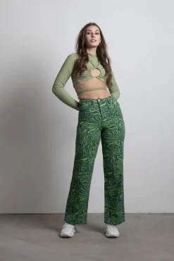 Tobi So Wavy Straight Leg Pants - Green Multi