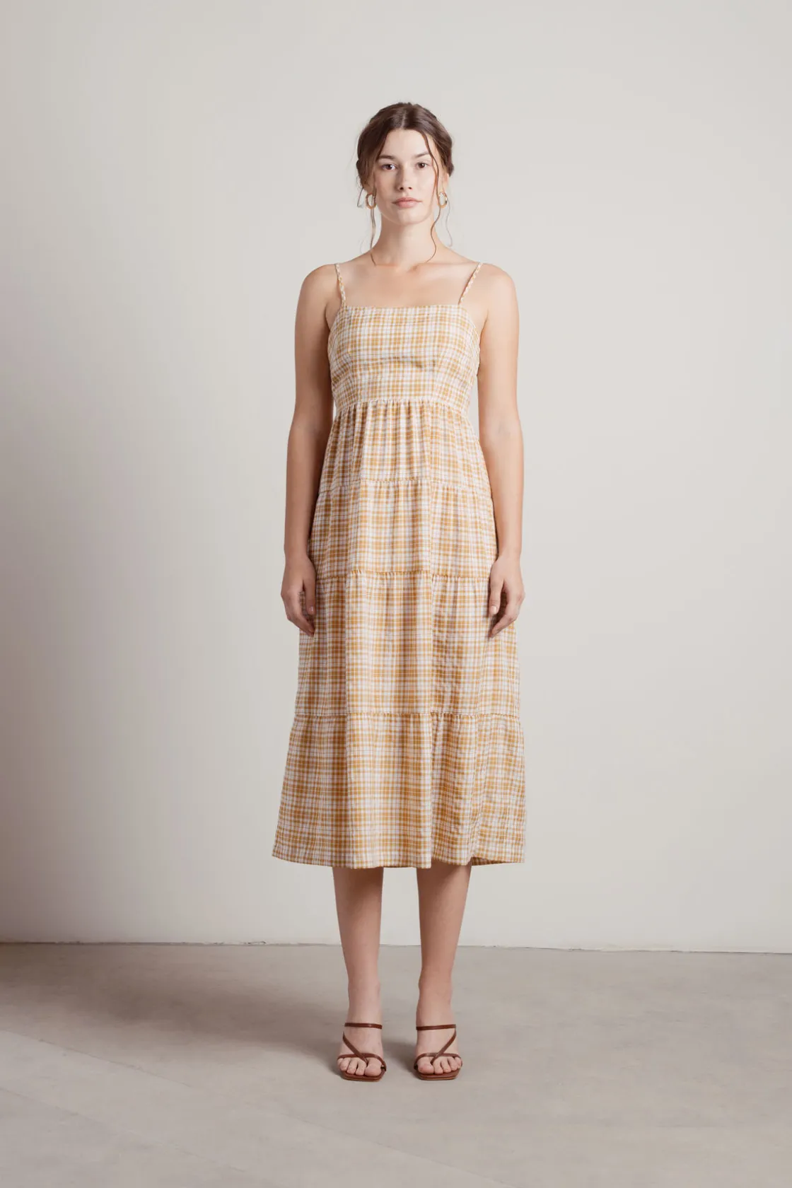 Tobi Soak Up The Sun Plaid Cami Midi Dress -