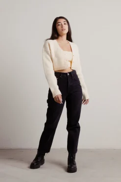 Tobi Sofie Knit Crop Top And Cardigan Set - Sage