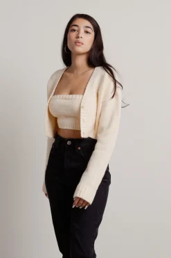 Tobi Sofie Knit Crop Top And Cardigan Set - Sage