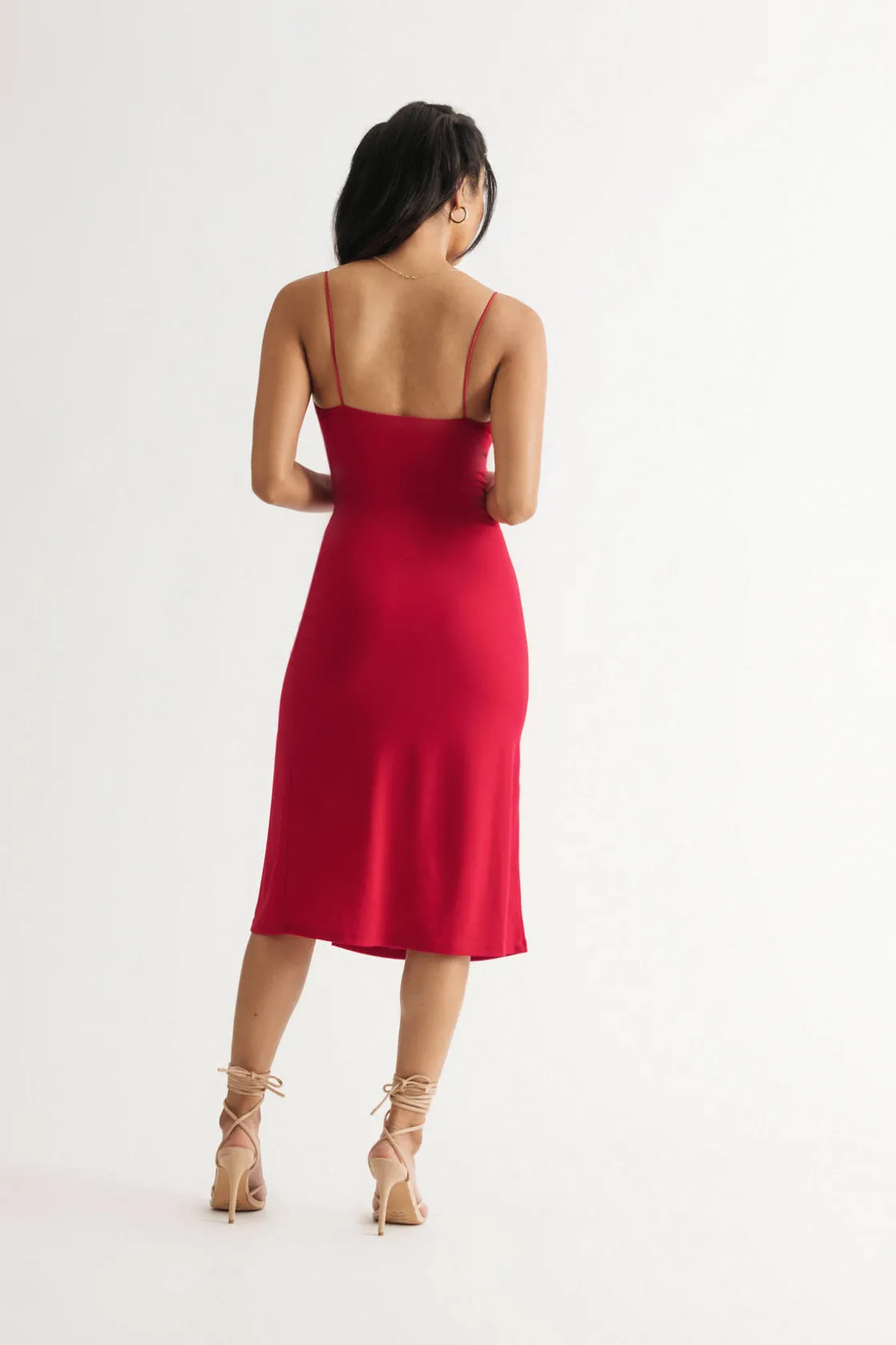 Tobi Soft Impressions Red V-Neck Slit Midi Dress