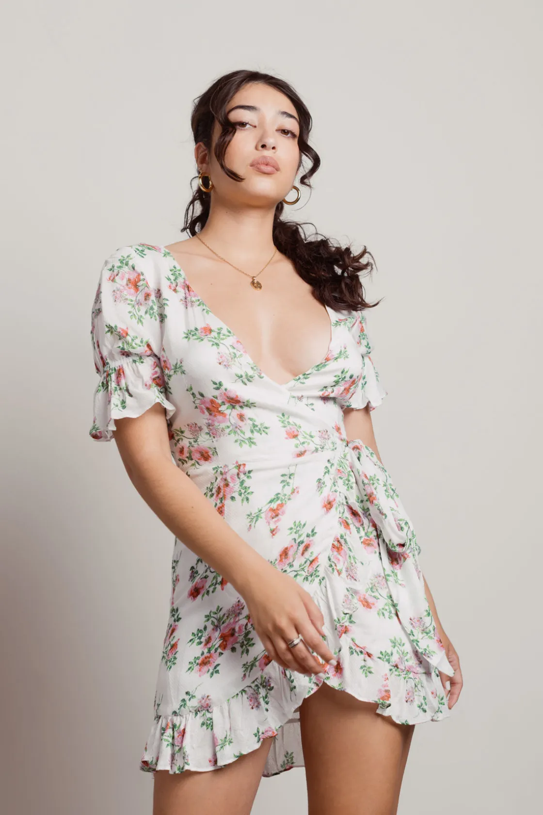 Tobi Some Perspective Floral Plunging Mini Dress -